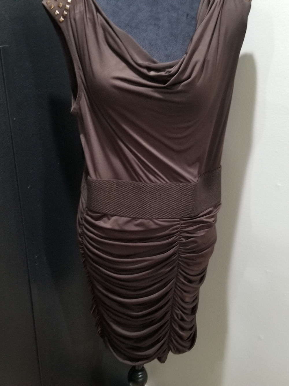 Brown Ruched Cowl Neck Women’s Party Dress